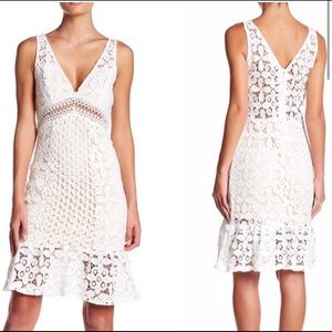 White V-neck Lace overlay Midi Dress, Size S
